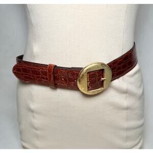 MCM Crocodile Leather Belt w/Gold Buckle size L
